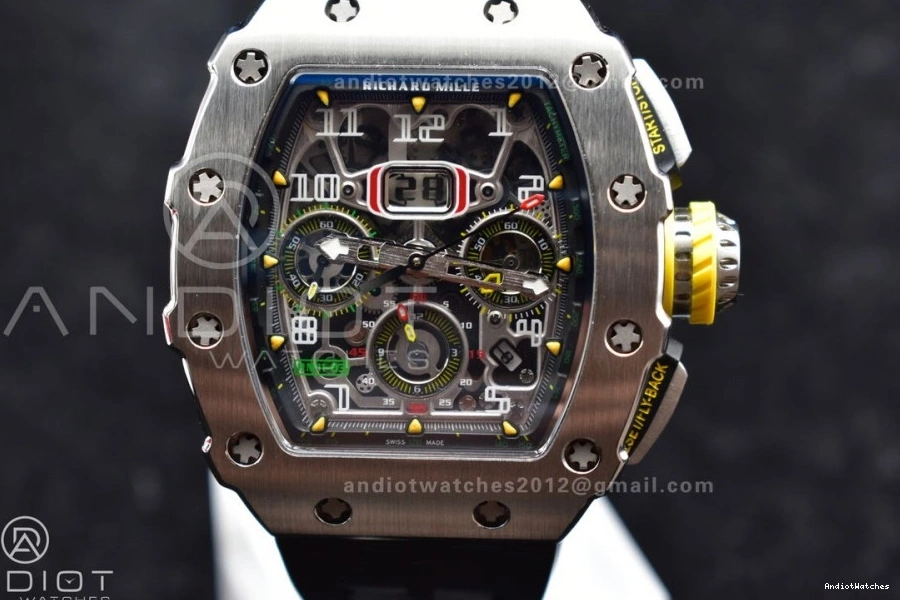 Chrono Strap V Edition Crystal Dial Black 1:1 KVF on Rubber RM011 Black SS 1025 Best Sophisticated A7750 0405